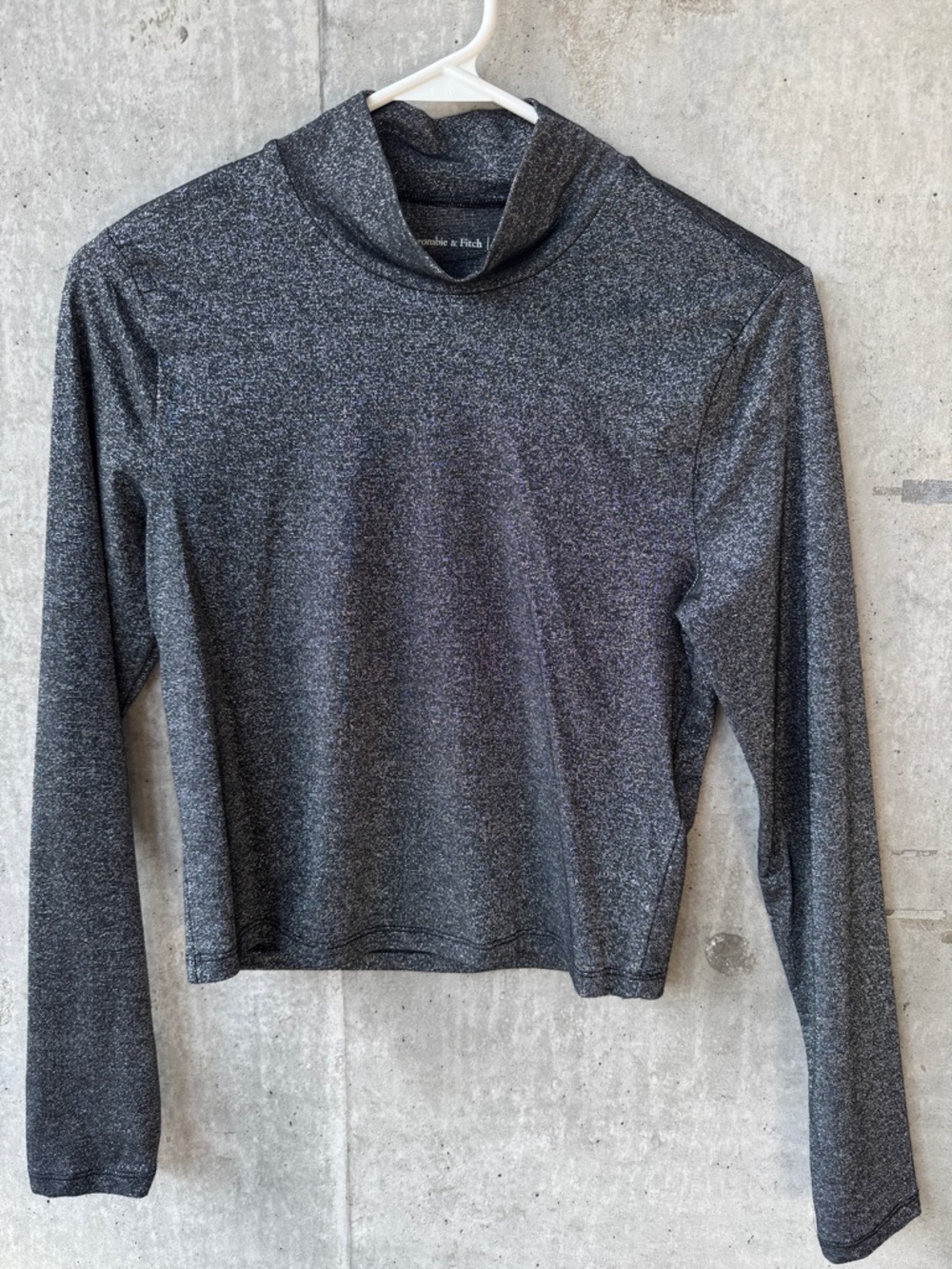 Abercrombie & Fitch Women's Charcoal Metallic Mock Neck Long Sleeve Top